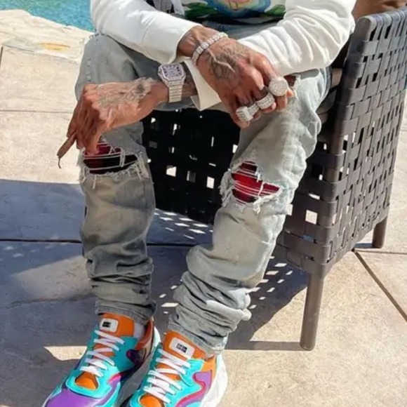 AMIRI MX1 Red Plaid Patch Underlay Distressed Jeans Size 31 New With Tags! - Picture 5 of 16